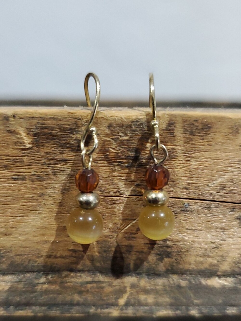 Brown Yellow Bead Drop Hook Earrings for Women Dangle Boho Gypsy Vacay Staycay